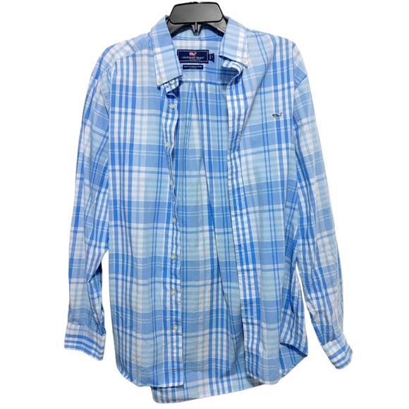 Vineyard Vines Blue Plaid Slim Fit Whale Button Down Shirt Men's Size Large - Picture 5 of 14